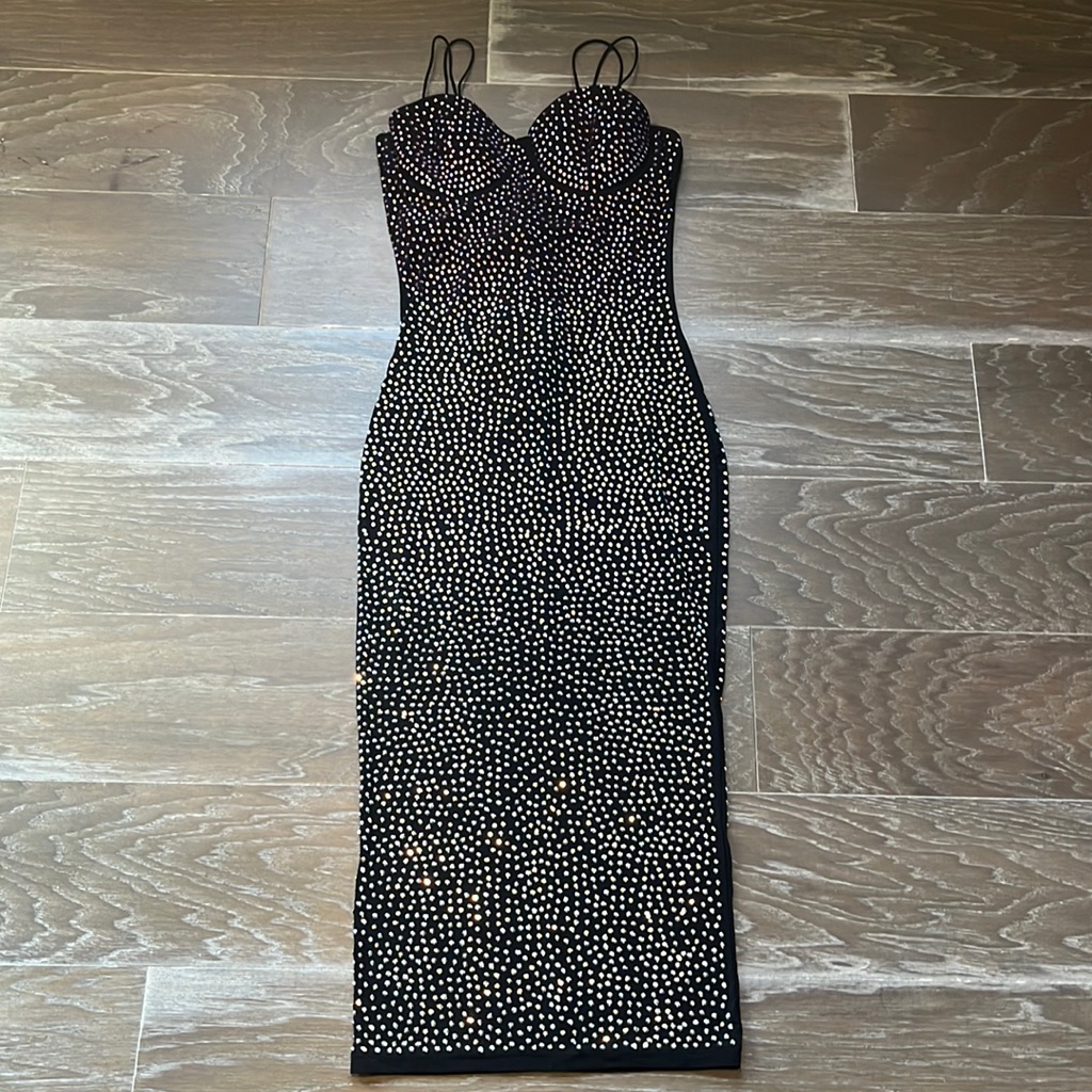 Stunning Rhinestone Black Form Fitting Dress